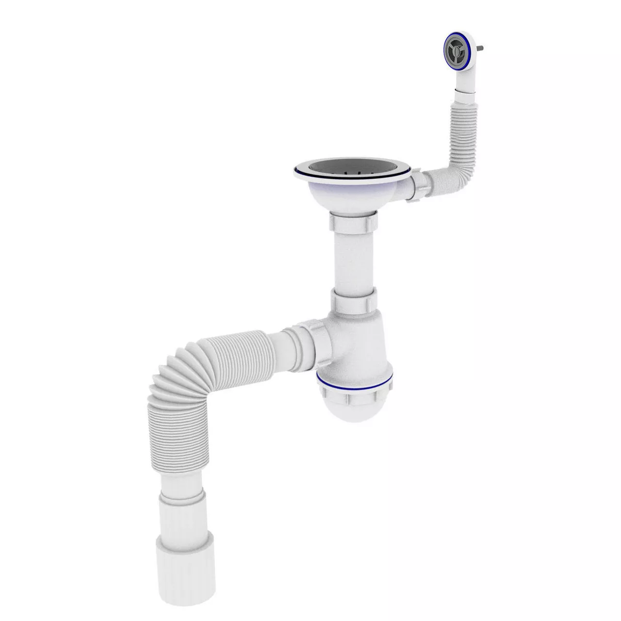 Сифон для кухонной мойки Kronoplast М-1055-Е с гибким круглым переливом d 40х40/50 (SQ-1035136)
