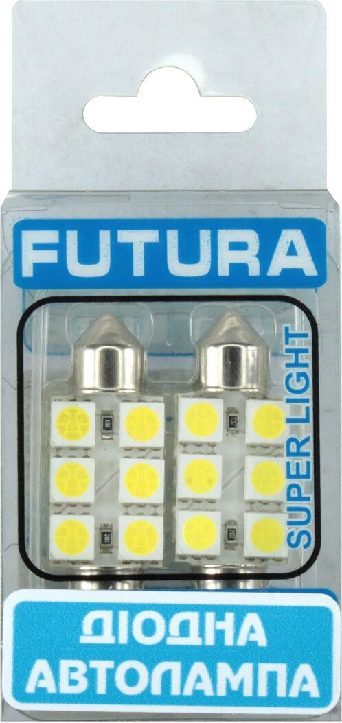 Лампочка FUTURA 2-х цокольная LED T11 C10W SMD 6 диодов 24 V-1,7 Вт SV8.5-8 35 мм 2 шт. Белый (30321)