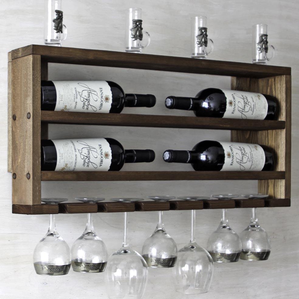 Полка для вина настенная из дерева Момбесу Сепия (ПНК-010608)