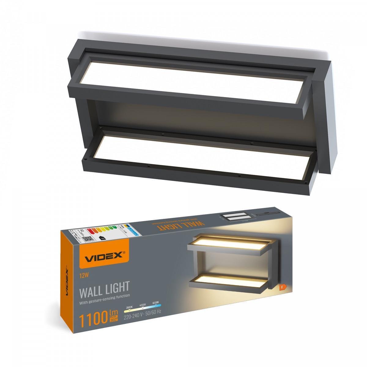 Світильник настінний з сенсором Videx VL-WL01-12CSB LED 12W Black