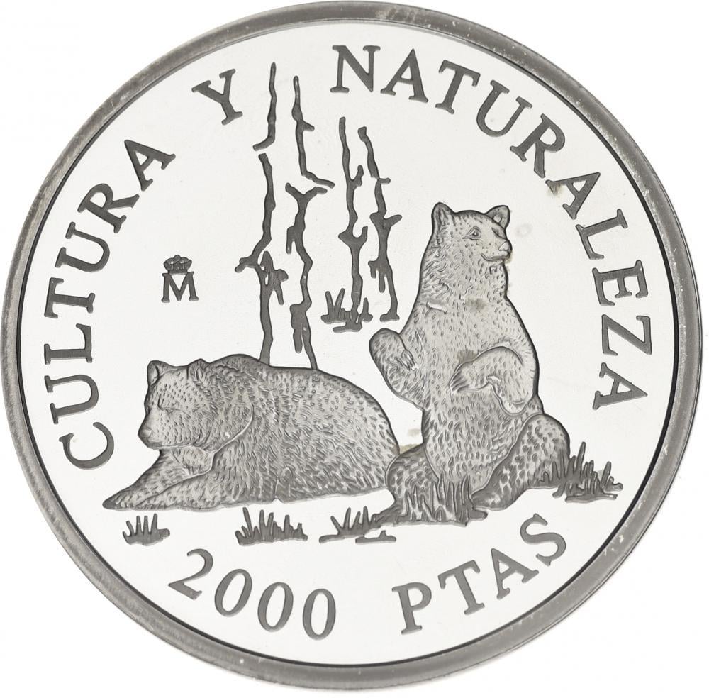 Колекційна монета Іспанія 2000 песет 1996 Срібло Proof Культура та природа Ведмеді (KM#967)