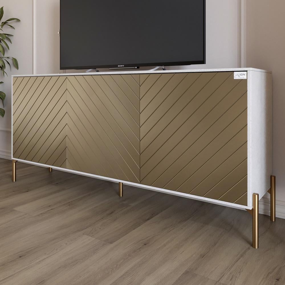 Тумба под телевизор Lion Амарант с золотыми металлическими ножками 168x40x76,5 см Бетон Style/Перламутровый металлик (000-000-2396)
