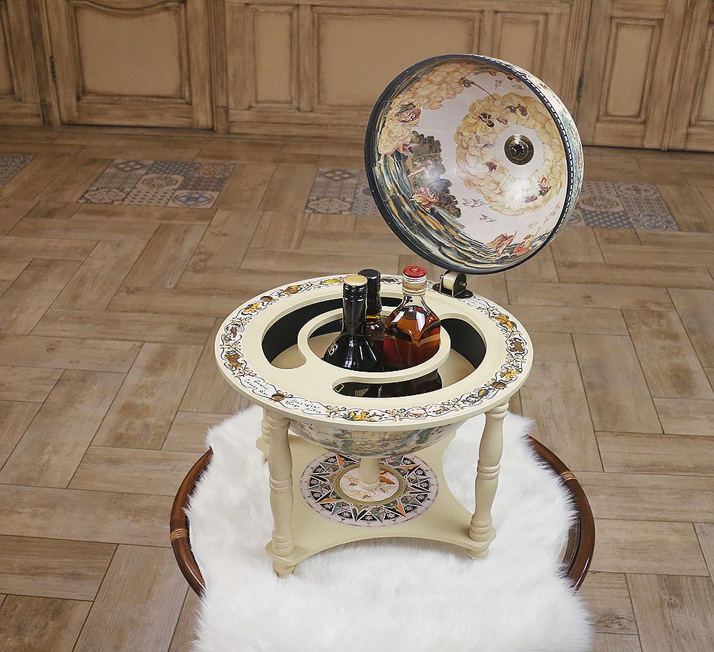 Минибар настольный Гранд Презент Глобус Карта мира на 4 ножках 33 см Слоновая кость (33006W)