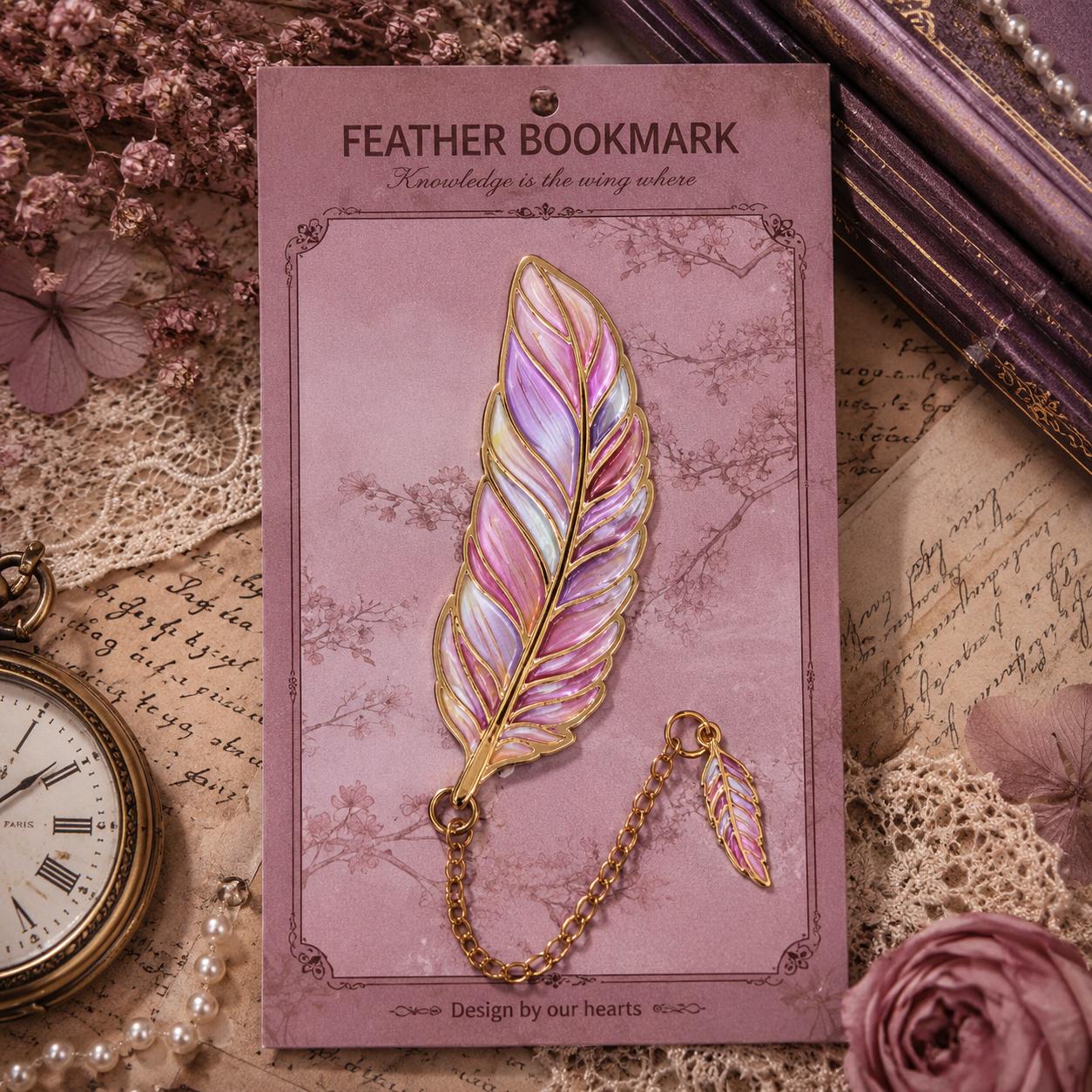 Закладка для книг металева Fantasy Feather Перо Рожевий (37243282)