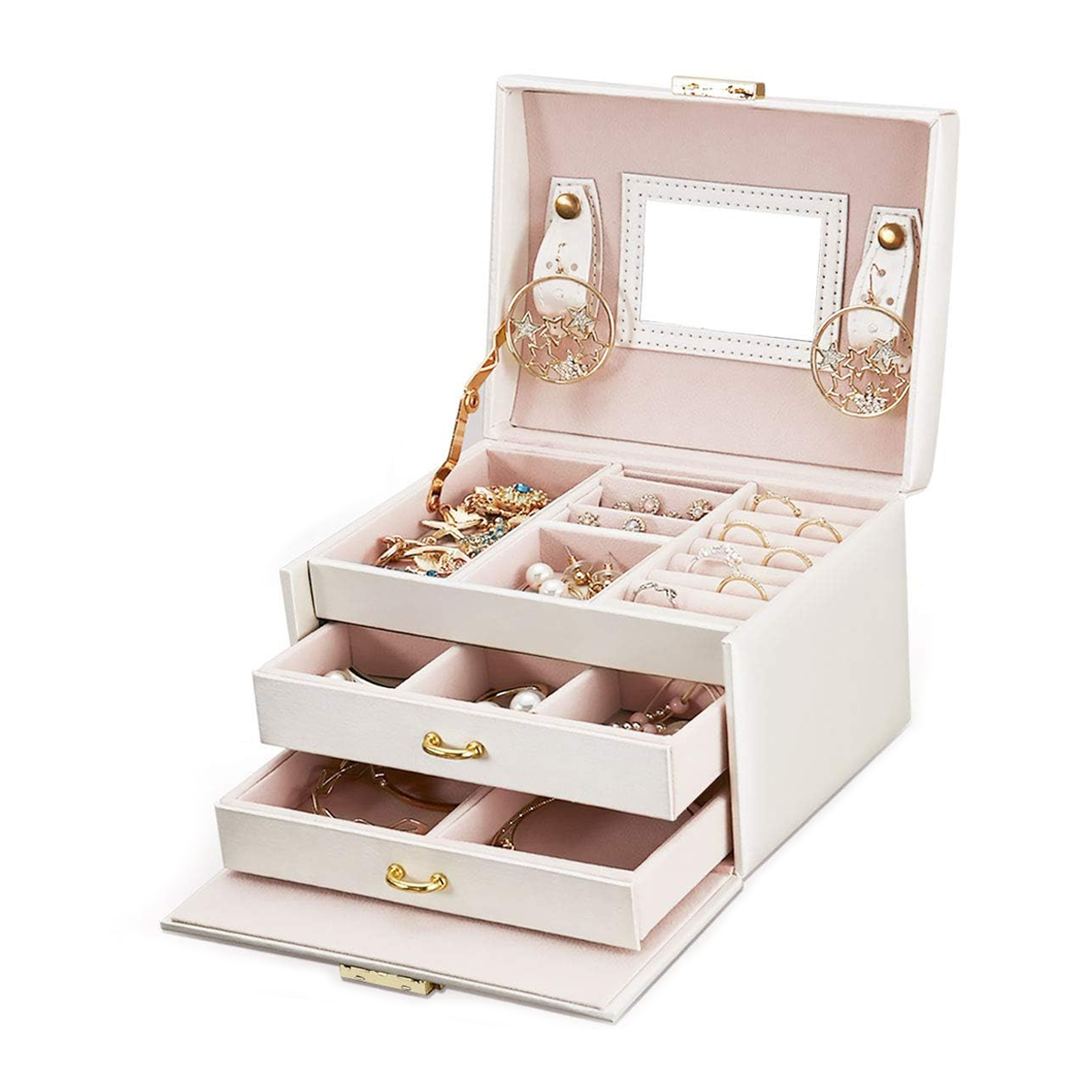 Шкатулка для украшений с зеркалом и ящичками 18х14х12.5 экокожа 12х12х5 см Белый (ШДД-13-4) - фото 1 Шкатулка для украшений с зеркалом и ящичками 18х14х12.5 экокожа 12х12х5 см Белый (ШДД-13-4) - фото 1