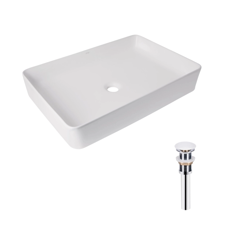 Раковина накладная Qtap Tern 600x400x110 мм прямоугольная с донным клапаном White (47303)