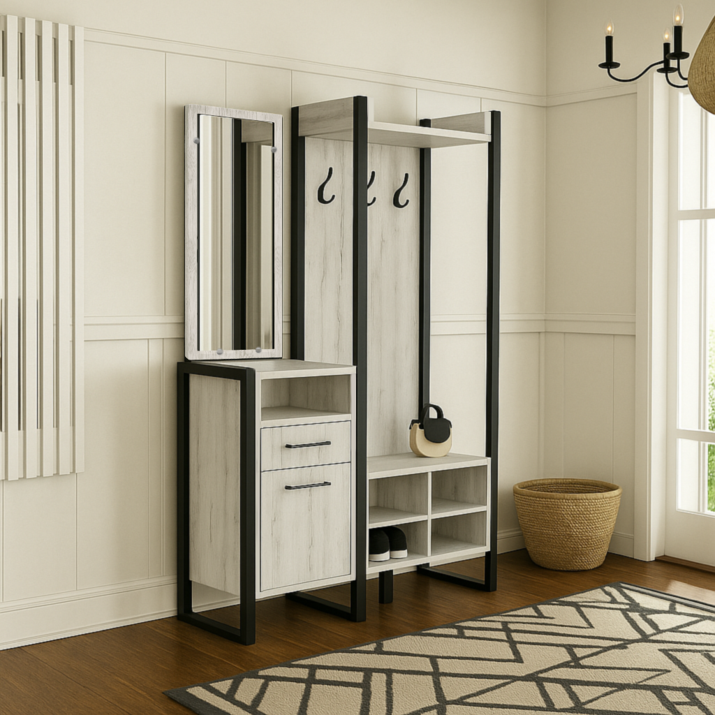 Прихожая в коридор ТЕБЕ ШО Бракстон ПЛ/6 с зеркалом 1320x350x1900 мм Дуб крафтБелый