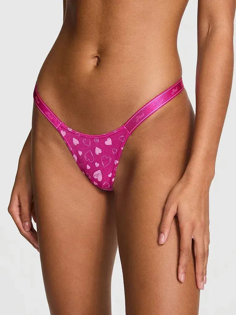 Трусики стринги Victoria's Secret Pink Logo Cotton High-Leg Micro Thong Panty M Розовый (27170889)