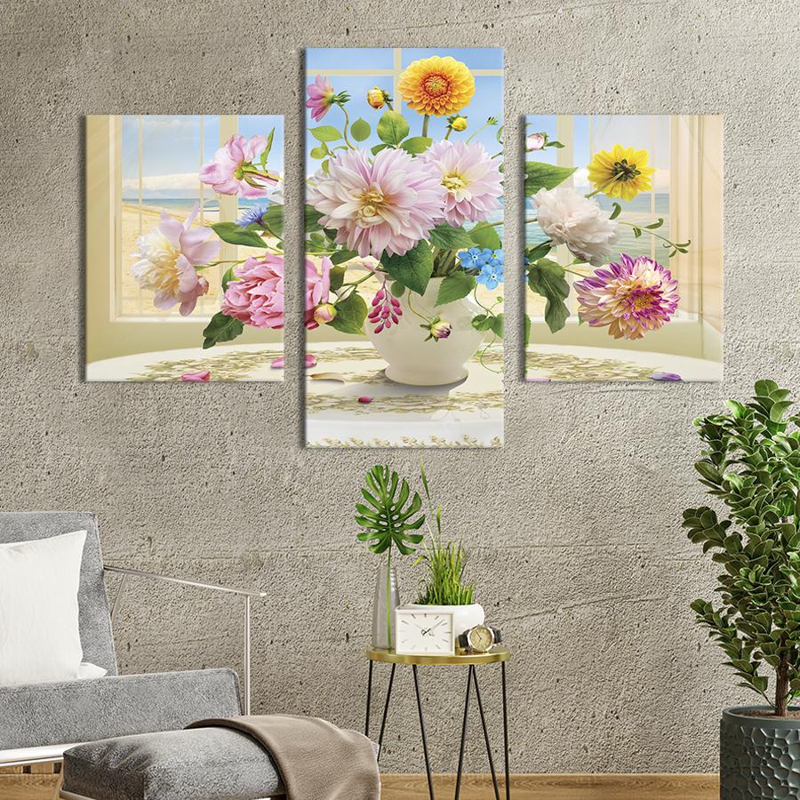 Картина на холсте триптих Пышный букет георгин 66x40 см (1009-32)