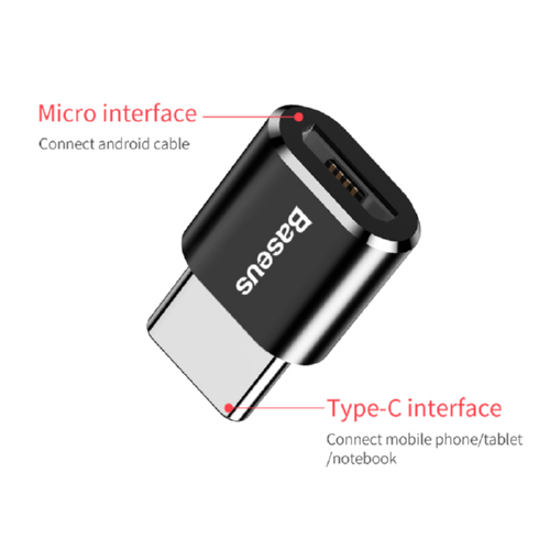 Переходник BASEUS mini Micro USB to Type-C 2,4 A CAMOTG-01 металлический Black (546478) - фото 3