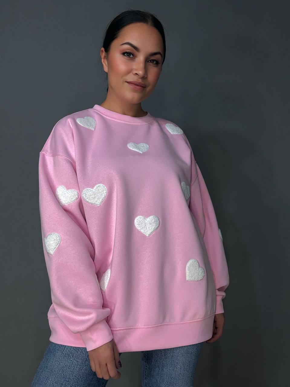 Свитшот женский W 2975 удлиненный махровые сердца OS Розовый (2408) - фото 5 Свитшот женский W 2975 удлиненный махровые сердца OS Розовый (2408) - фото 5