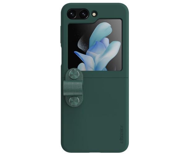 Чехол-накладка Nillkin Finger Strap liquid Silicone для Samsung Galaxy Flip5 c соединяющим ремешком Зелёный