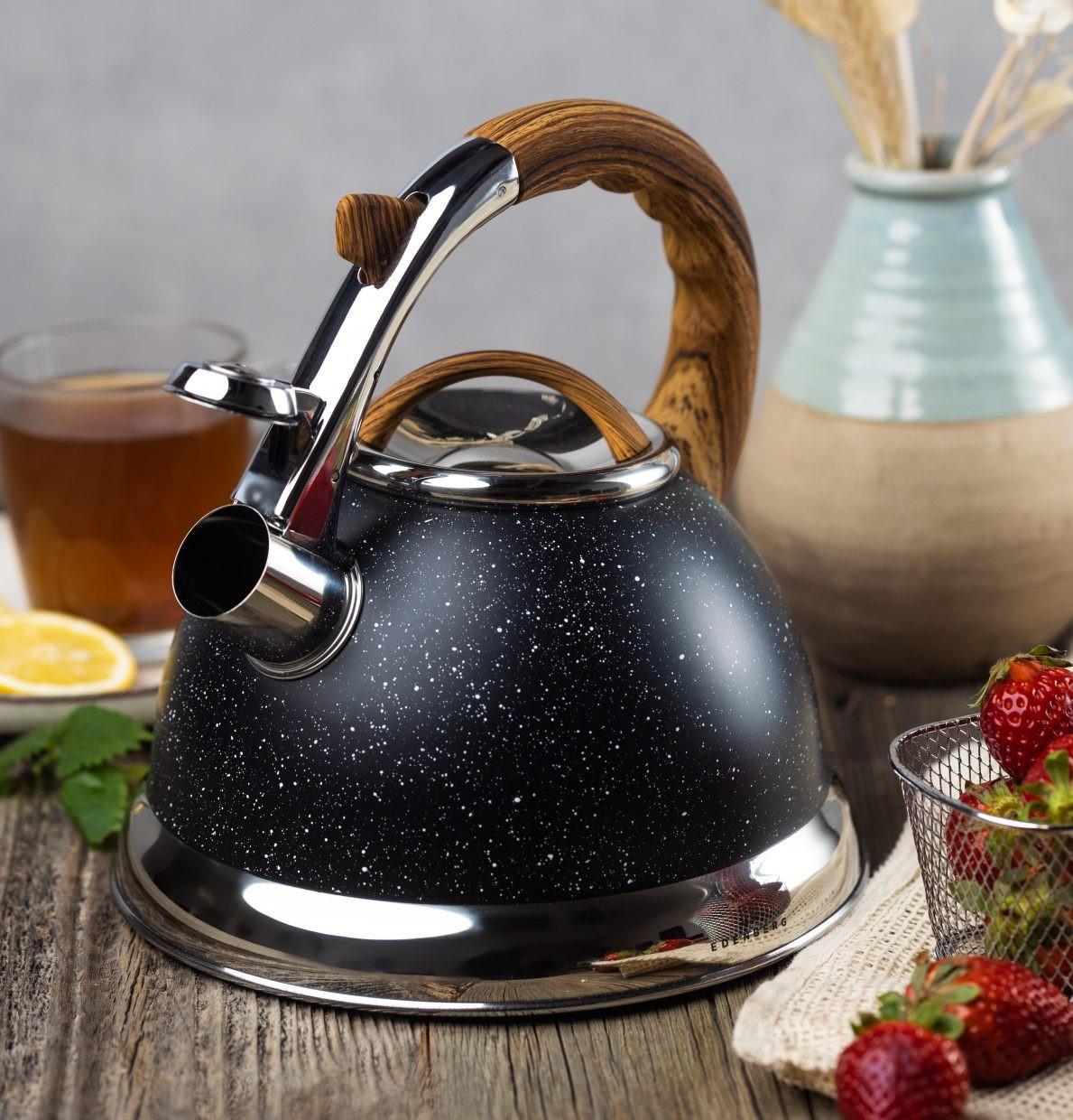 Чайник зі свистком Edenberg мармурове покриття для індукційної плити 3 л Чорний (EB-8852)