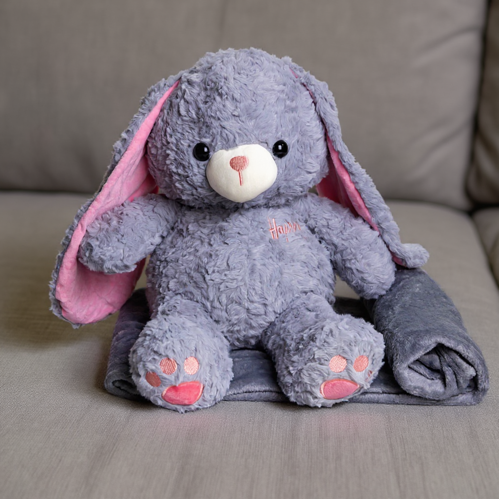 М'яка іграшка-плед подушка плюшева 3в1 Зайчик 35х32х40 см Сірий (509-9G)