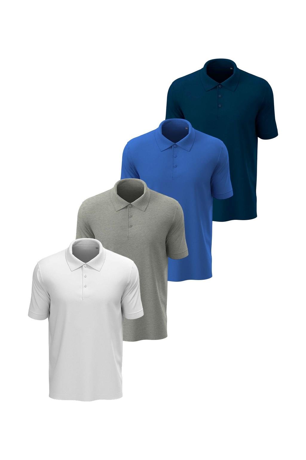 Набор мужских поло Stedman Lux Polo 4 шт. XXL Белый/Серый меланж/Темно-синий/Васильковый (ST9060-WHI-GYH-NAV-BRR)