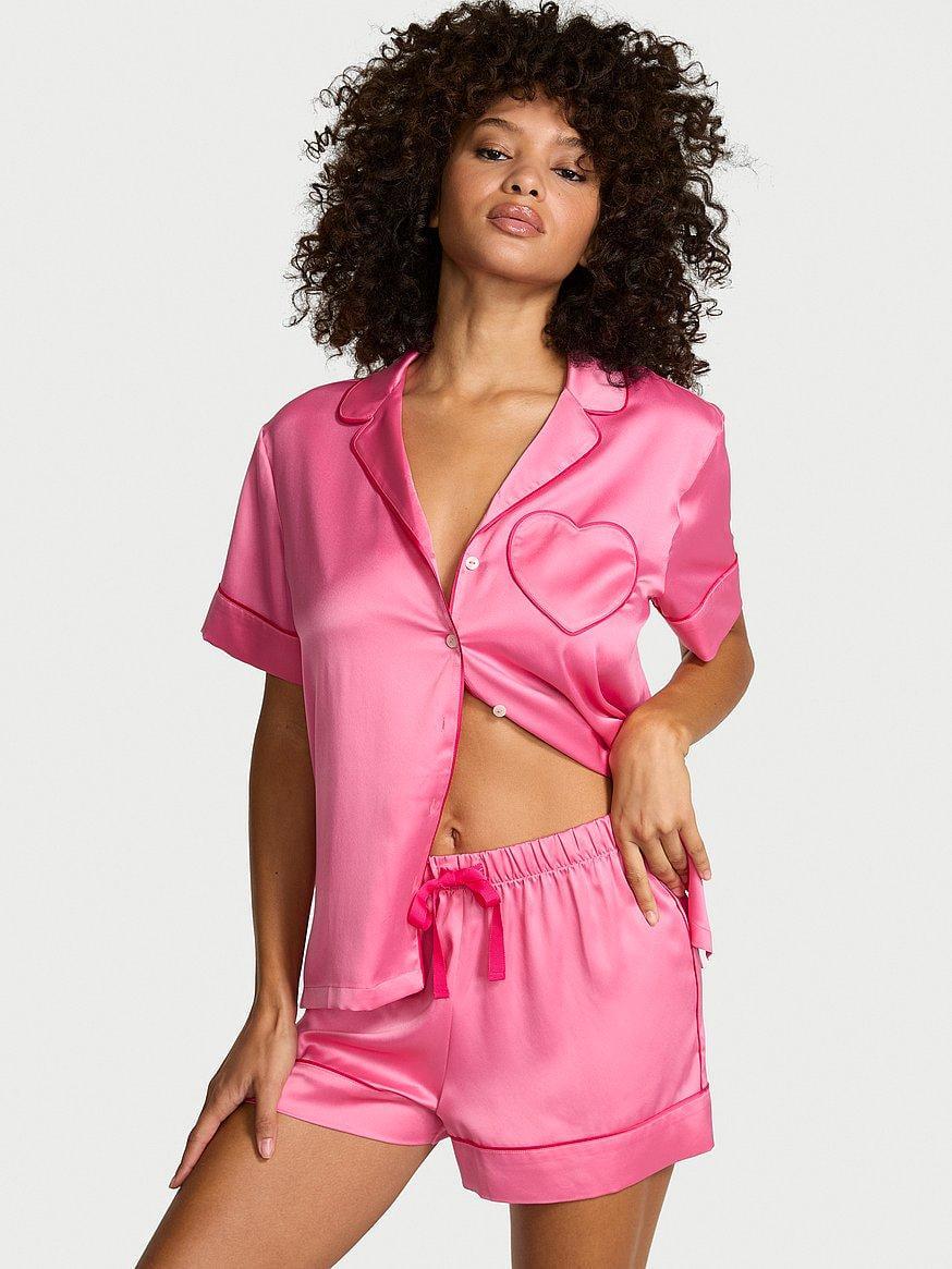 Пижама женская Victoria's Secret Glazed Satin Short Pajama Set L Розовый (3023992397)