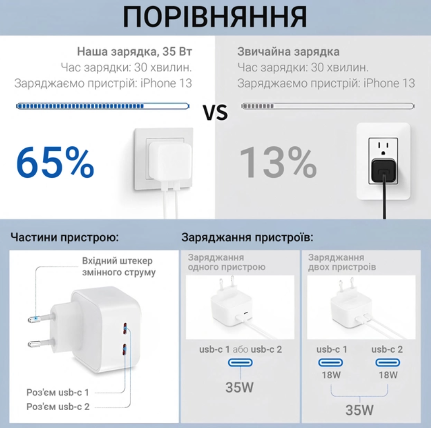 Зарядное устройство для Apple 35 W Dual USB-C Port Power Foxconn с быстрой зарядкой (a1430996) - фото 5