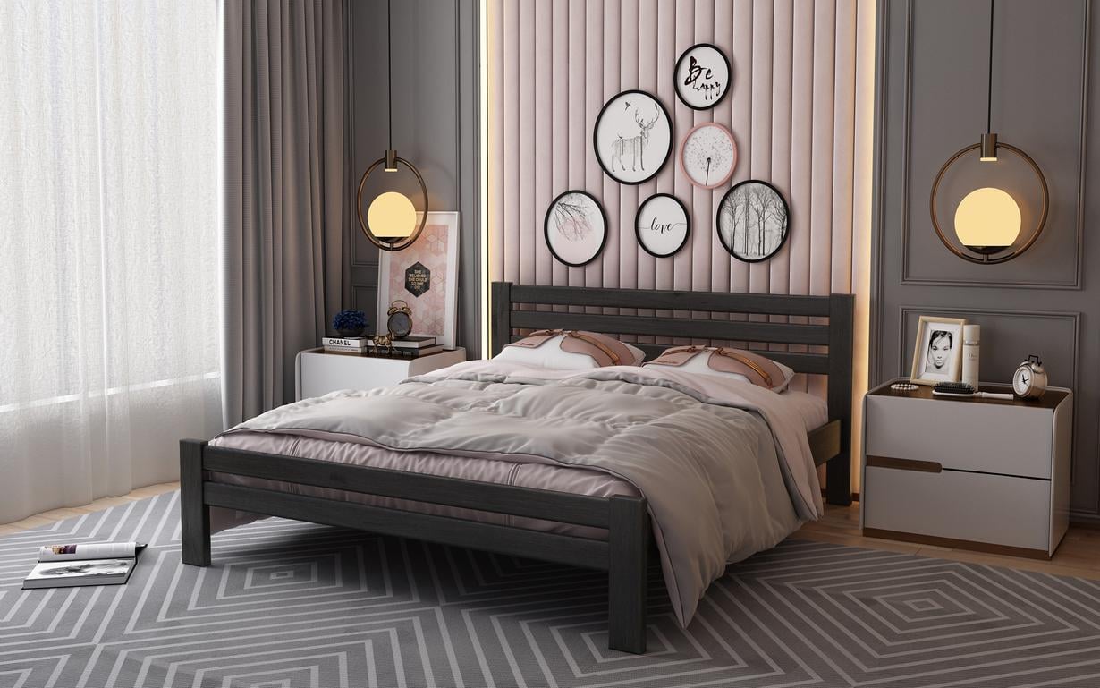 Кровать двуспальная STEMMA Премьера из натурального дерева сосна 160x200 см Венге (52207)