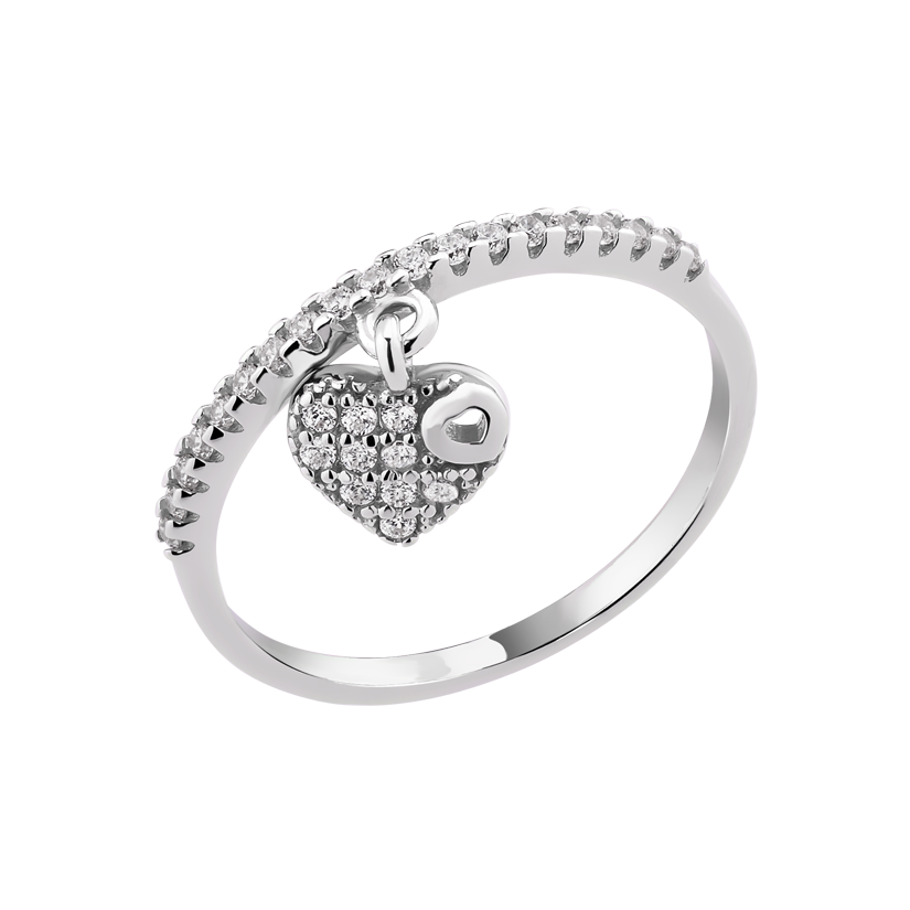 Кольцо серебряное Подвеска-сердечко р. 18