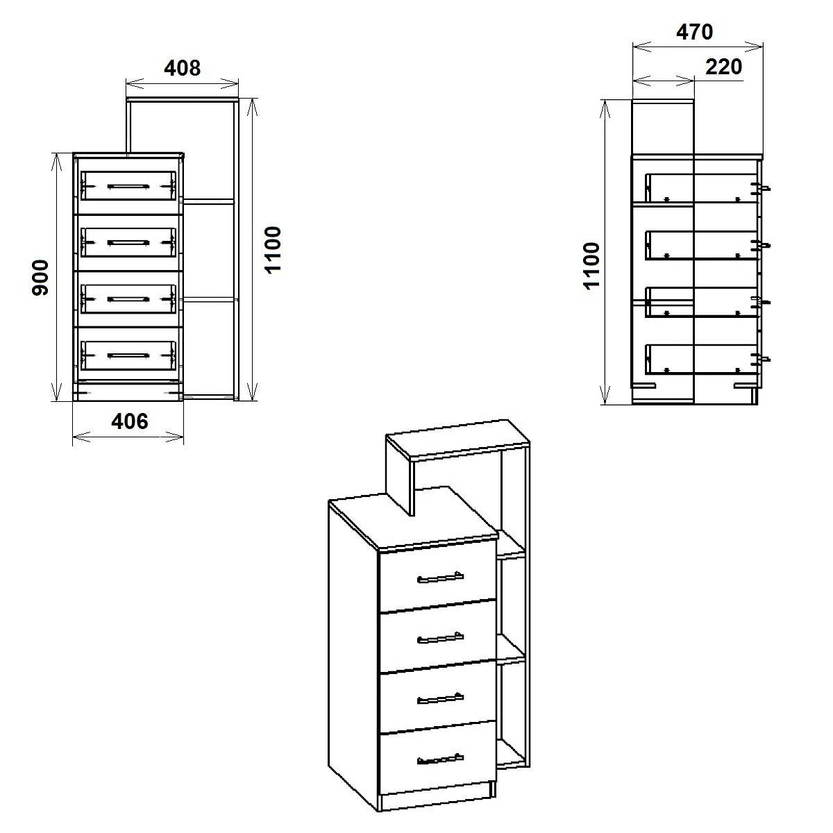 Комод Компанит на 4 ящика с полками 4-1П 60х47х110 см Ольха (6039797) - фото 2 Комод Компанит на 4 ящика с полками 4-1П 60х47х110 см Ольха (6039797) - фото 2