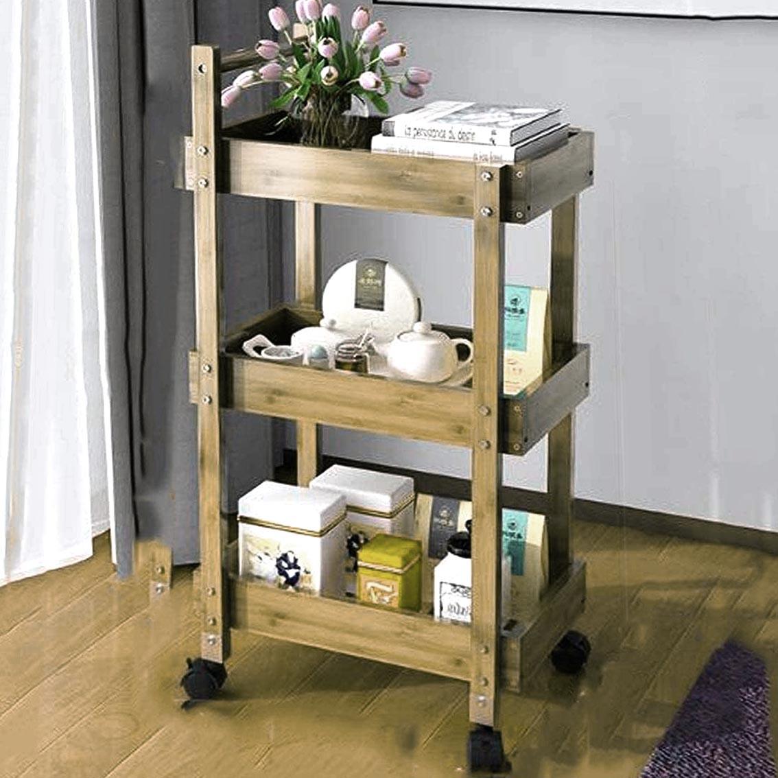 Этажерка для ванной из дерева на колесиках Дивара Палисандр (АБТ-008902)