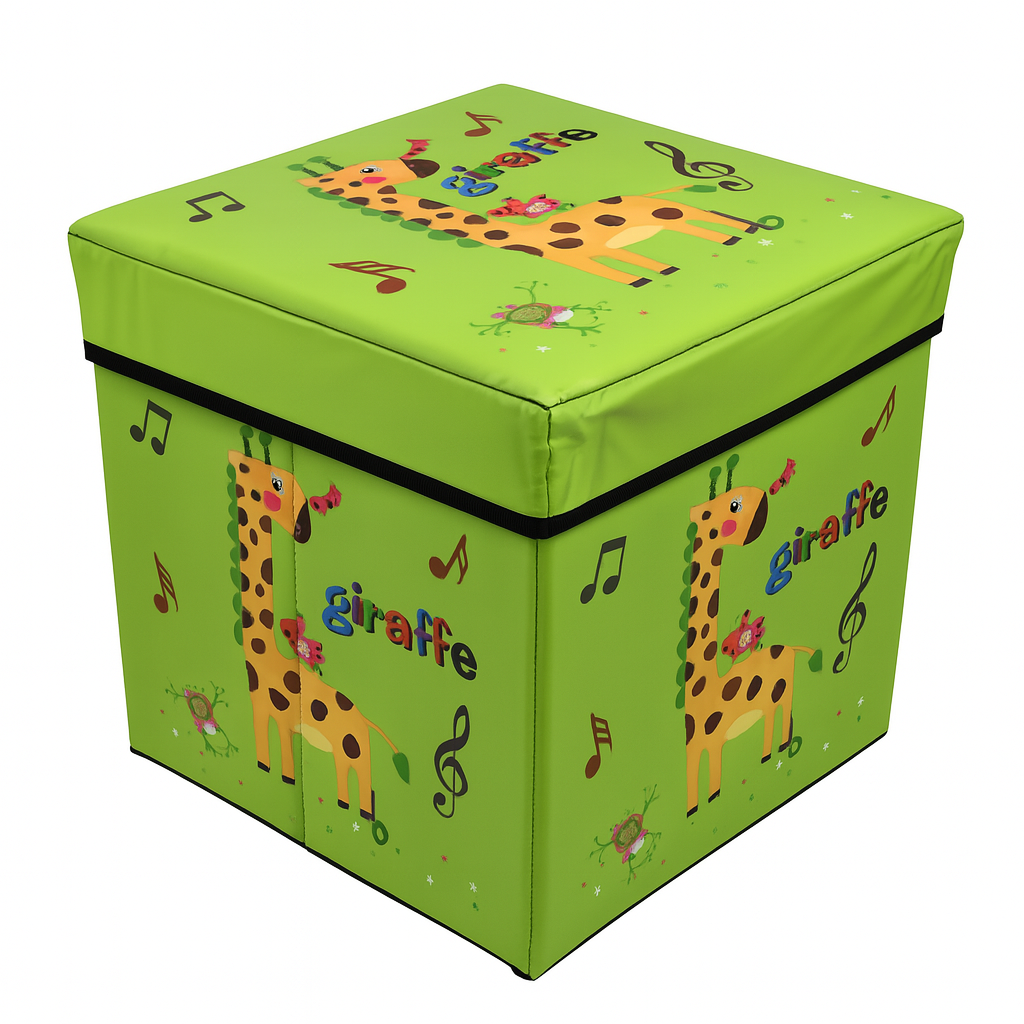Коробка-пуф складна Stenson R33429 для іграшок та речей 30х30х30 см з малюнком жирафа Зелений (16f534af)