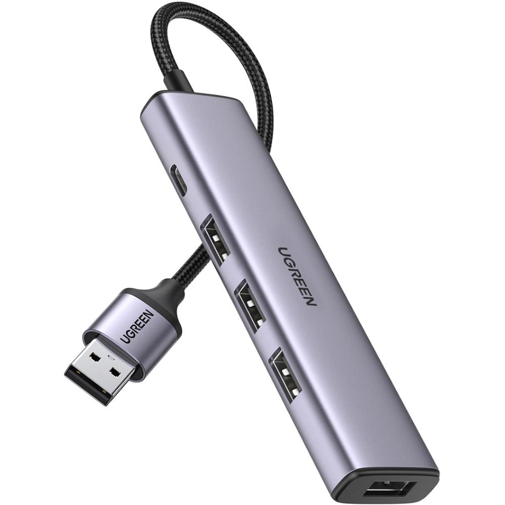 USB-хаб UGREEN CM473 USB 3.0 до 4хUSB 3.0 с питанием Type-C Grey (20805)