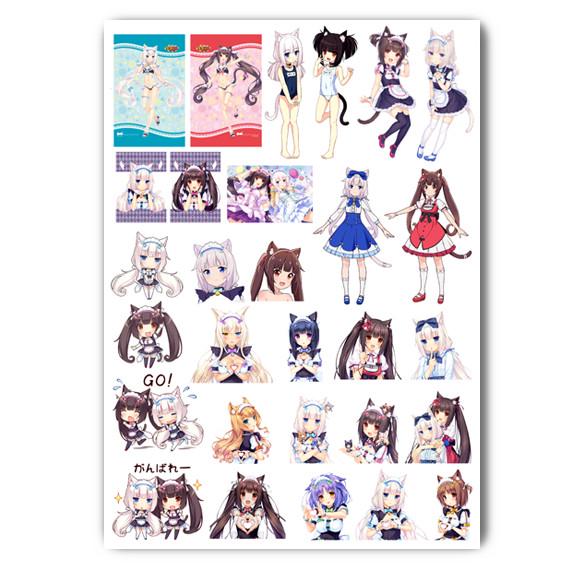 Стикеры аниме Неко Кошачий Рай А4 лист (stik_182)