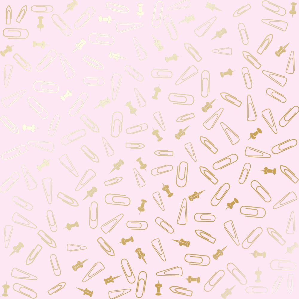 Лист паперу односторонній Golden Drawing pins and paperclips з фольгуванням 30,5х30,5 см Light Pink