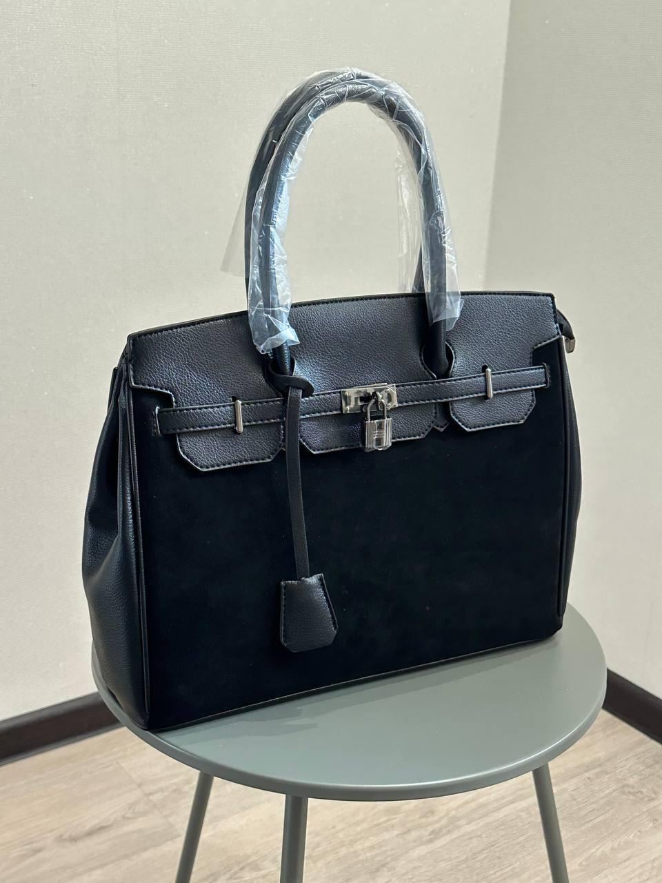 Сумка жіноча 8628 із натуральної замши та еко-шкіри Чорний