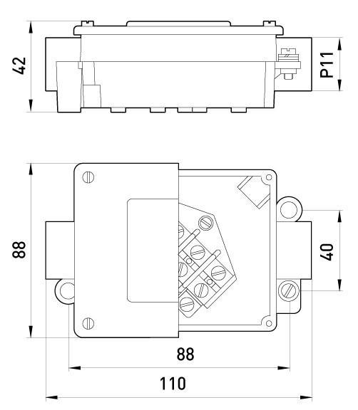 Распределительная коробка E.NEXT 88х110х42 мм наружная 2 трубных ввода P11 с клеммником 5х2,5 мм2 IP44 алюминий (016) - фото 2 Распределительная коробка E.NEXT 88х110х42 мм наружная 2 трубных ввода P11 с клеммником 5х2,5 мм2 IP44 алюминий (016) - фото 2