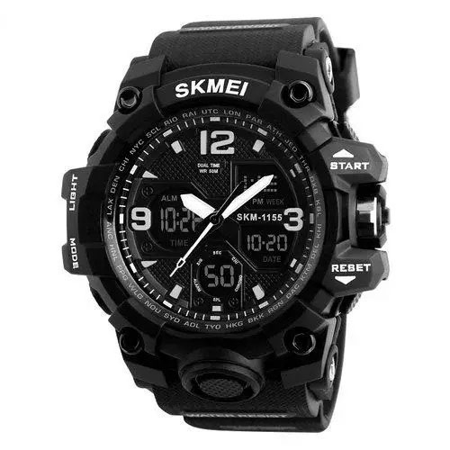 Часы наручные мужские Skmei 1155BBK армейские противоударные Black (tf4630)