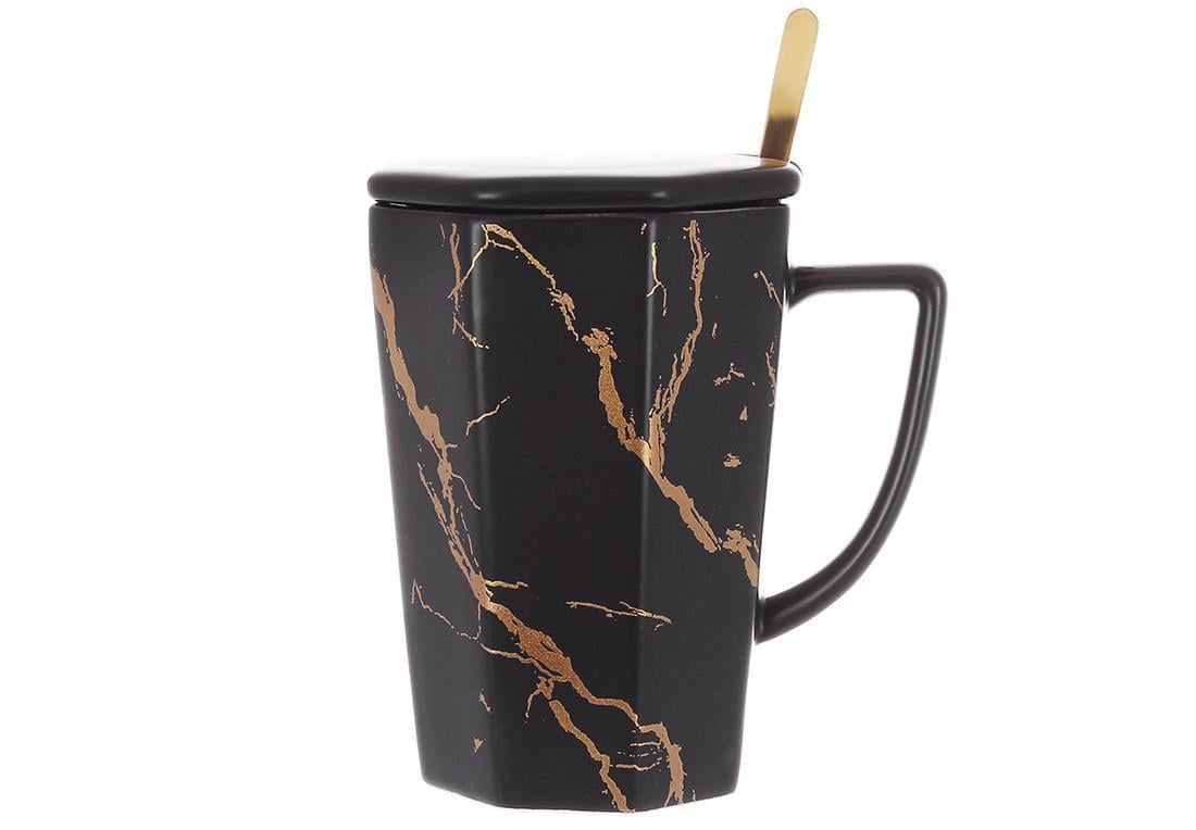 Кухоль порцеляновий BonaDi Мармурова розкіш заварювальний з кришкою і ложкою 350 мл Чорний із золотом (805-732) Кухоль порцеляновий BonaDi Мармурова розкіш заварювальний з кришкою і ложкою 350 мл Чорний із золотом (805-732)
