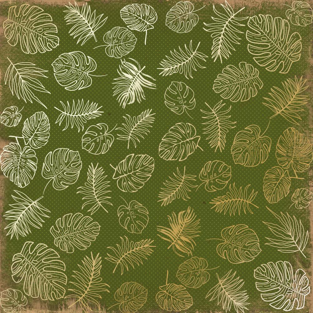 Лист бумаги односторонний Golden Tropical Leaves с фольгированием 30,5х30,5 см Botany Summer 1