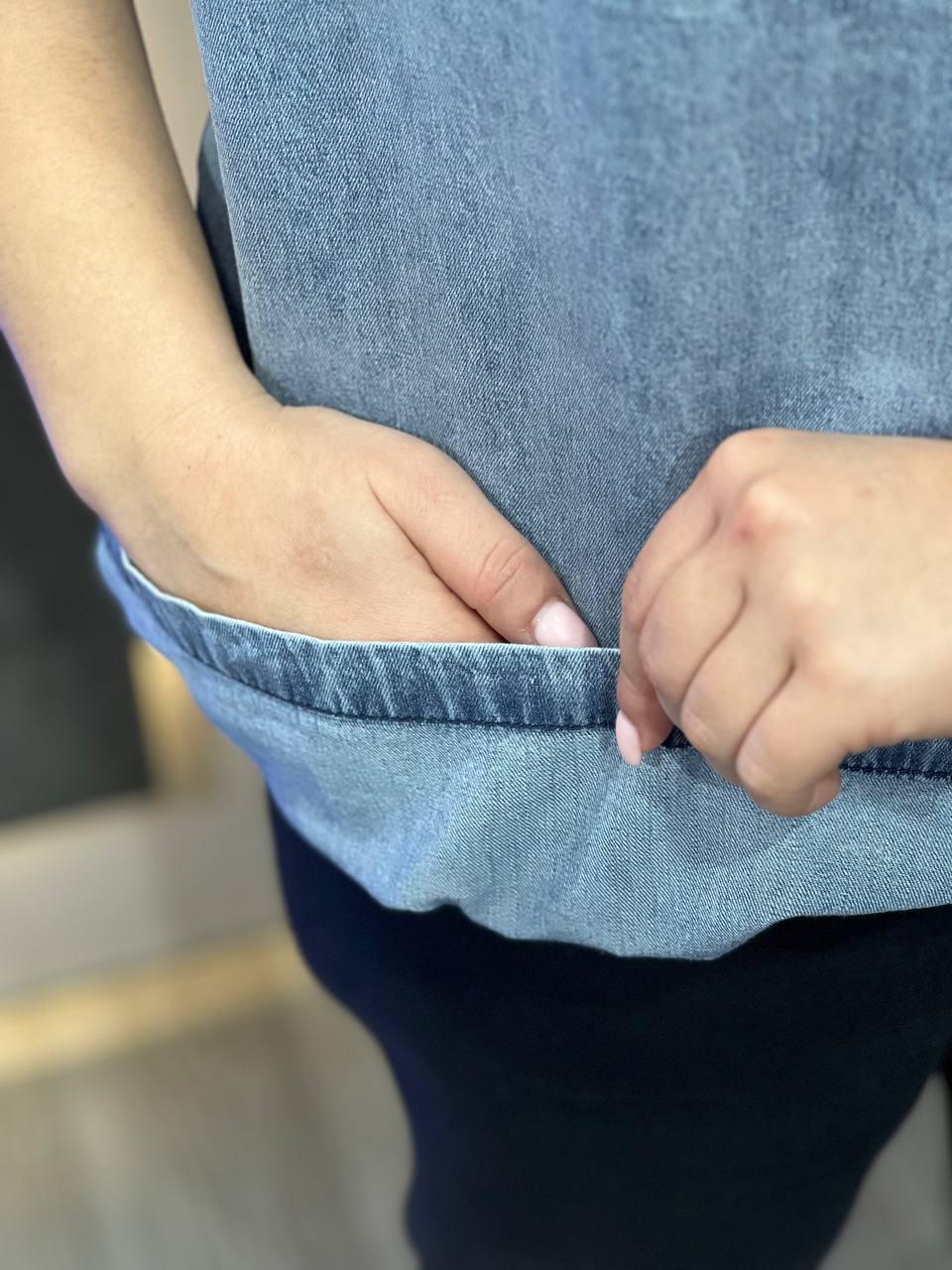 Футболка женская из денима OS Серый (#25018-01) - фото 6