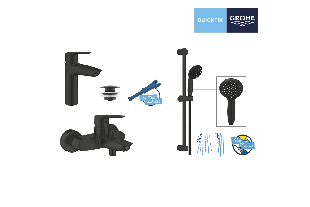 Набір змішувачів для ванної кімнати Grohe QuickFix Start UA303301MQ 3в1 Black (374071) - фото 7