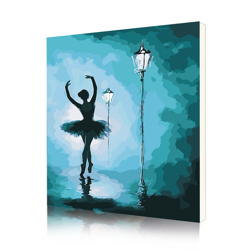 Картина по номерам Lesko DIY PH9309 Балерина в свете фонарей