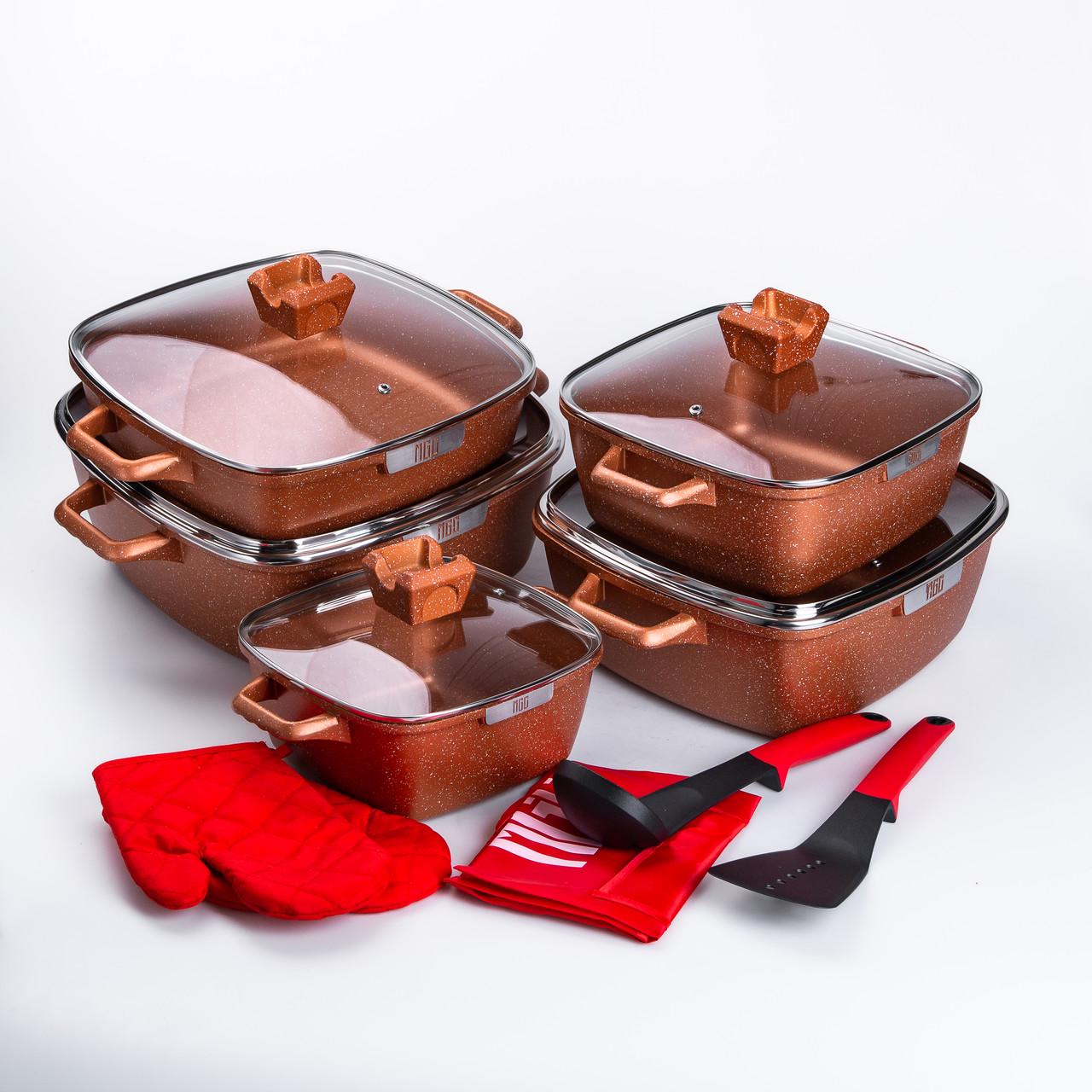 Набор MGC из 5 алюминиевых квадратных кастрюль с толстым дном с лопаткой/половником /перчатками и фартуком - фото 5 Набор MGC из 5 алюминиевых квадратных кастрюль с толстым дном с лопаткой/половником /перчатками и фартуком - фото 5