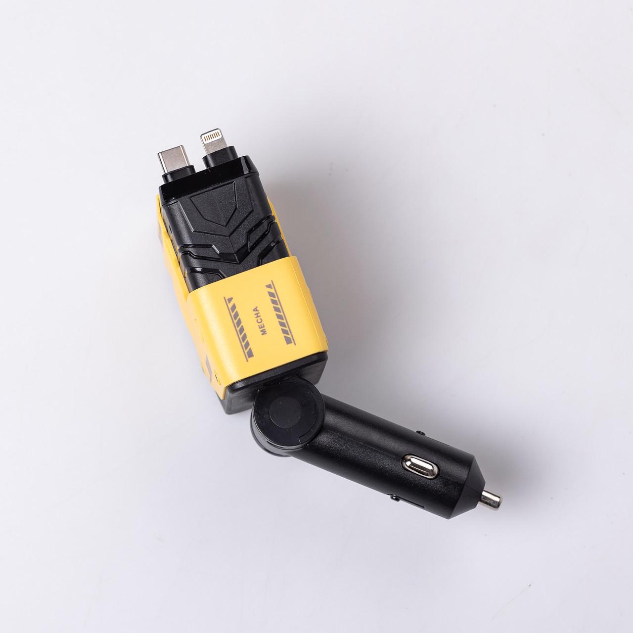 Зарядний пристрій автомобільний Mecha з висувними кабелями та портами USB/Type-C Жовтий (6835) - фото 9 Зарядний пристрій автомобільний Mecha з висувними кабелями та портами USB/Type-C Жовтий (6835) - фото 9