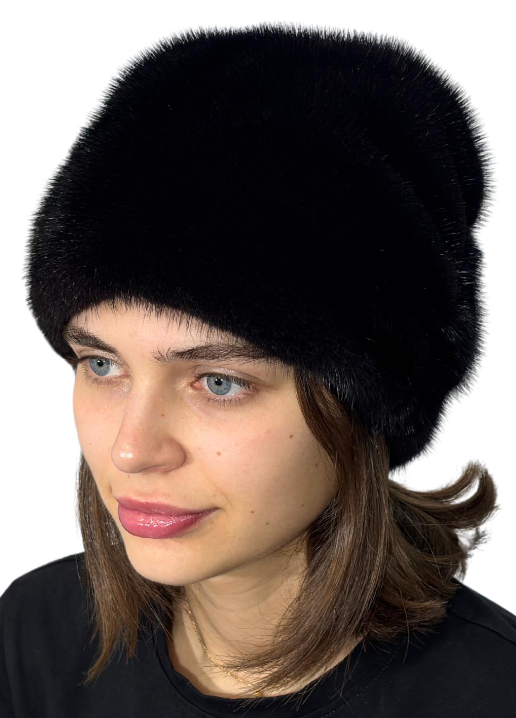 Женская кубанка Меховой стиль Коса из натурального цельного меха норки Темно-коричневый (067/G)