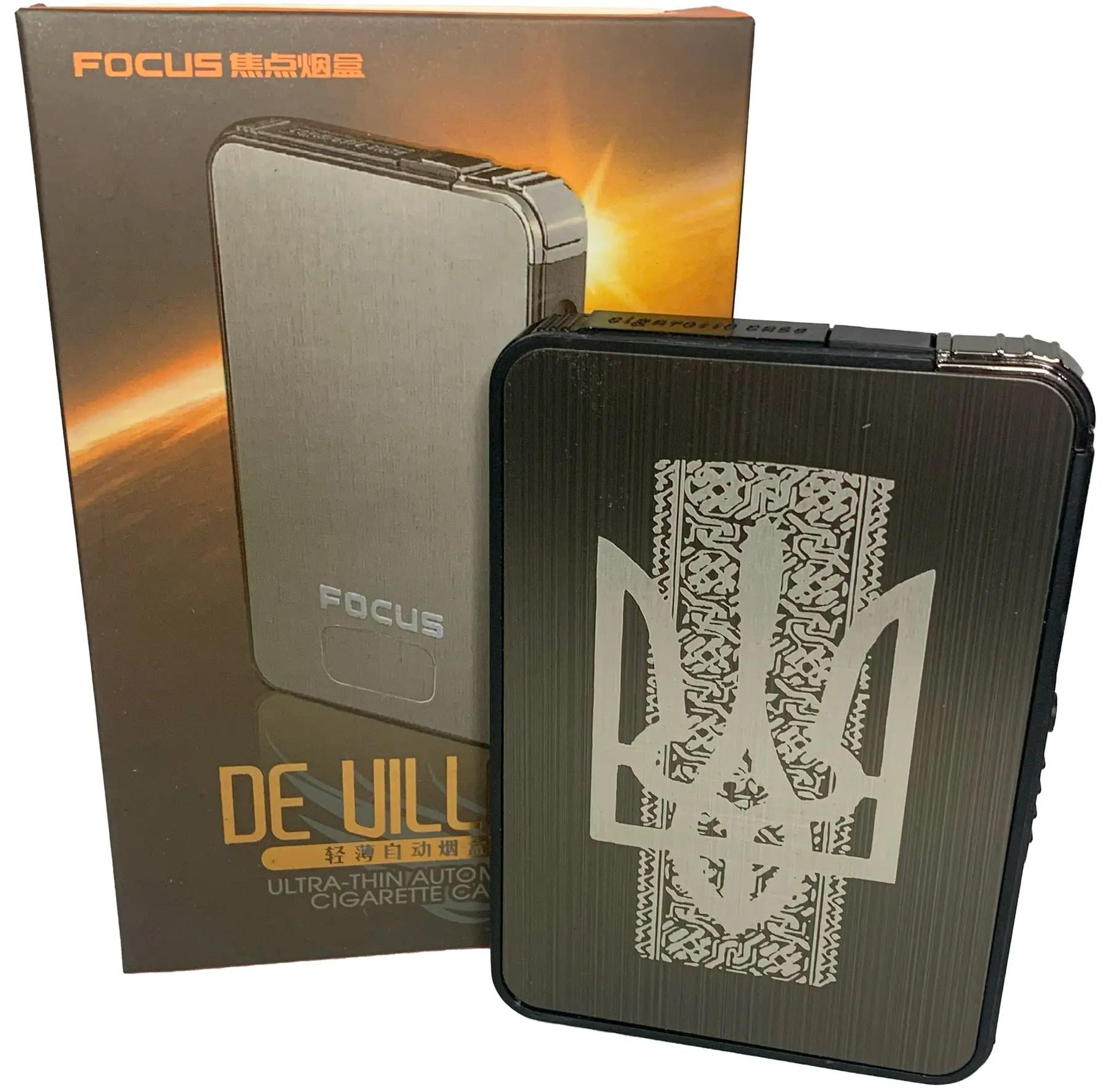 Портсигар із запальничкою металевий Ukraine Black Герб (hl-427-2)