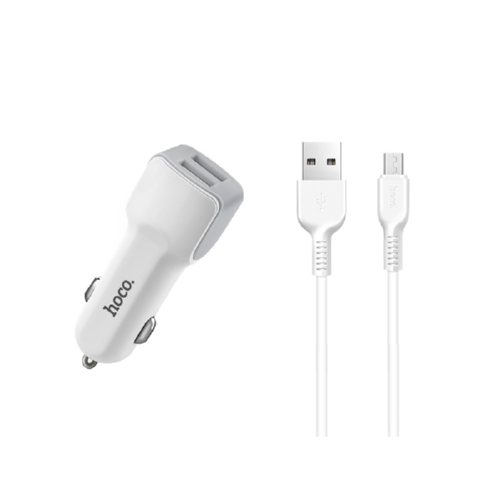 Адаптер автомобильный Hoco Micro cable Z23 2USB, 2.4A white