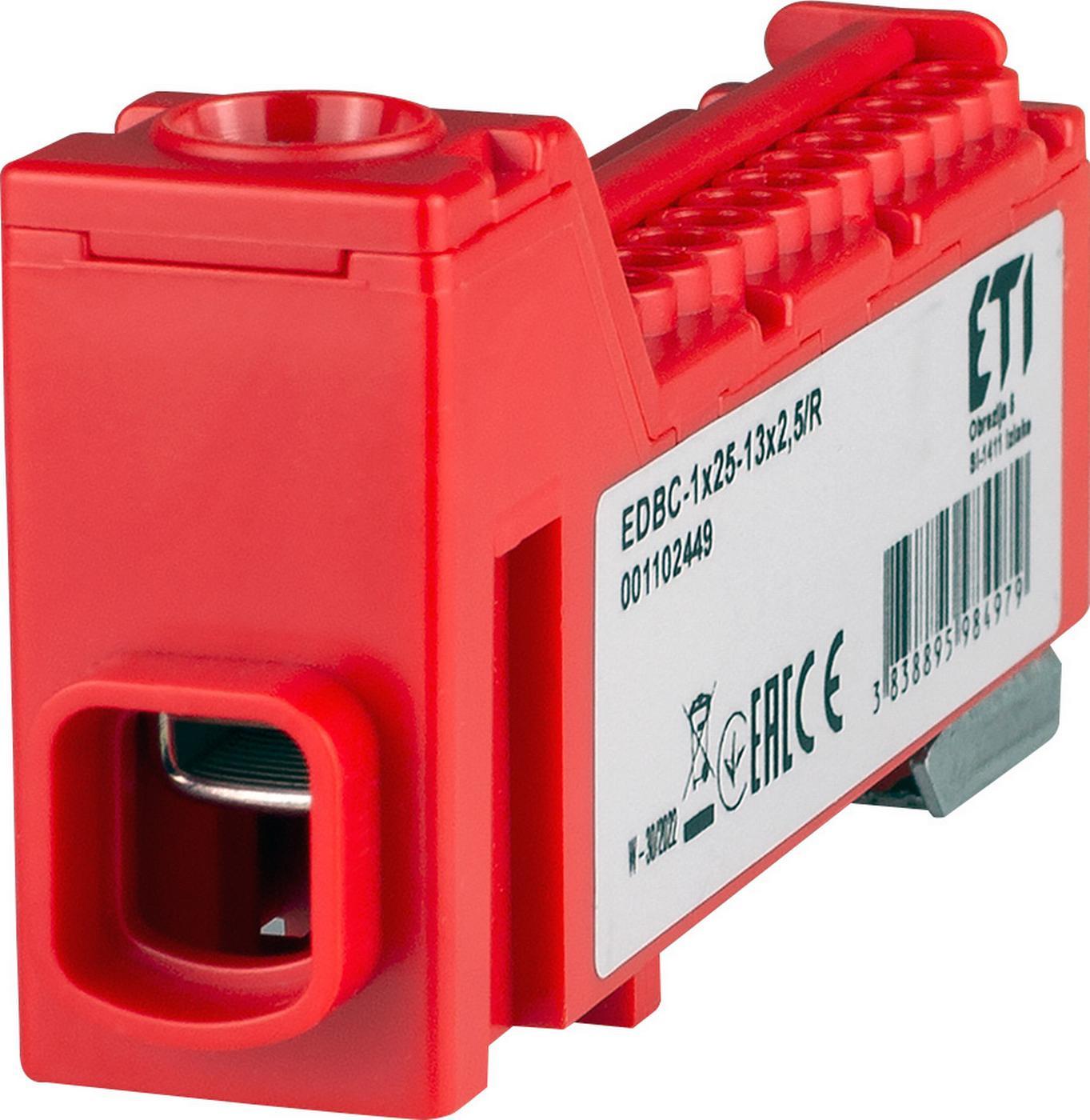 Блок распределительный ETI EDBC-1x25-13x2,5/R 63A 1000V AC/1500V DC In 1x25 Out 13x2,5 Красный (28683475)