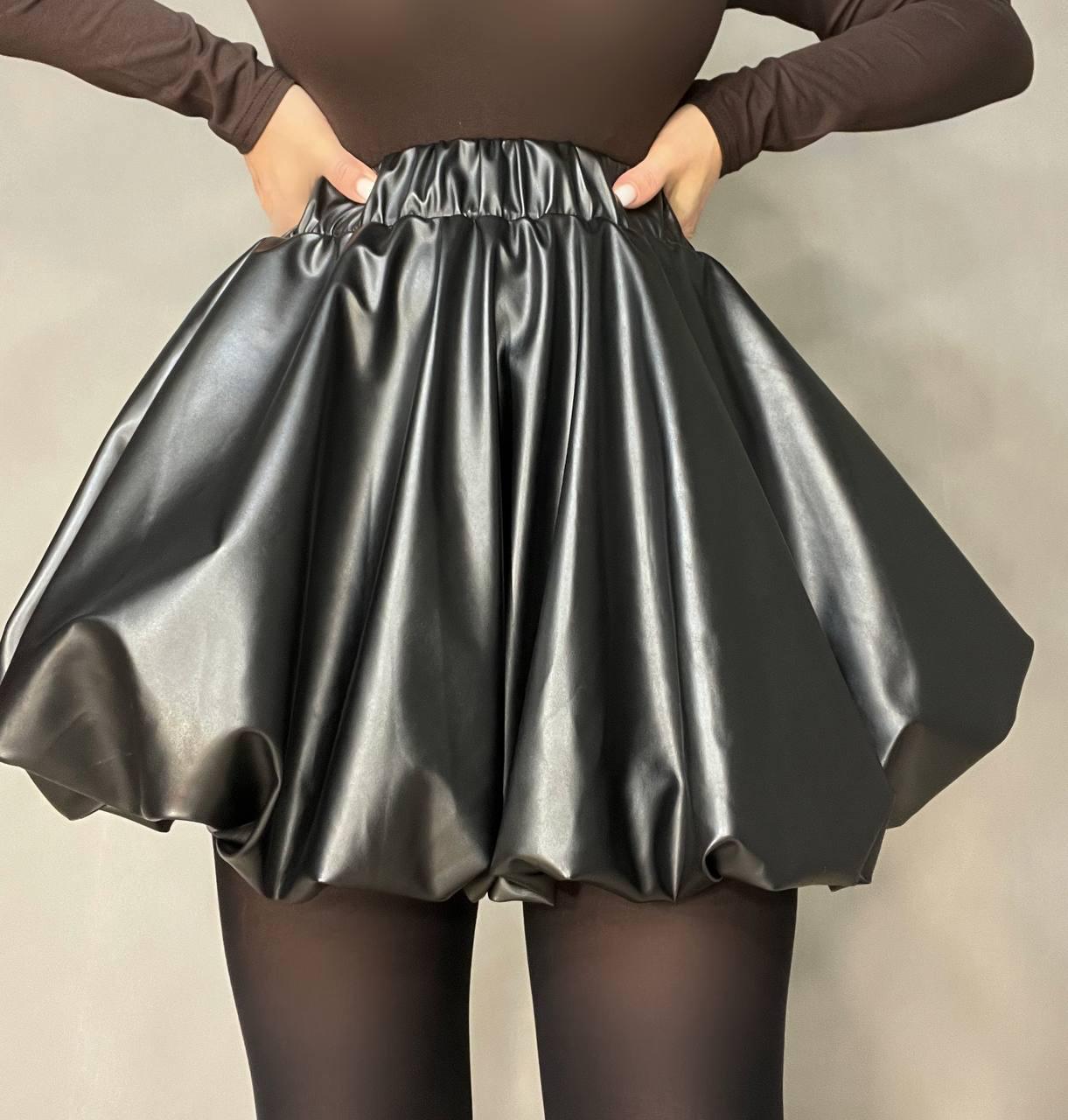 Спідниця жіноча Ariadna 2418 коротка пишна балон на резинці екоршкіра M Чорний (3549)