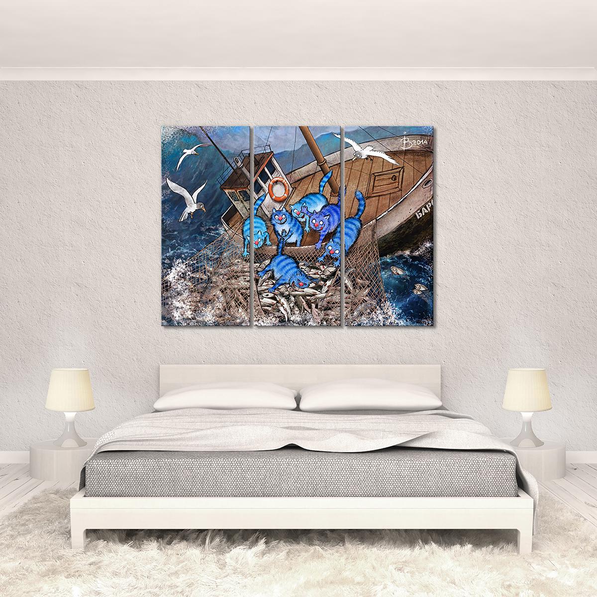 Модульная картина Клевый улов 3 модуля 80x120 см