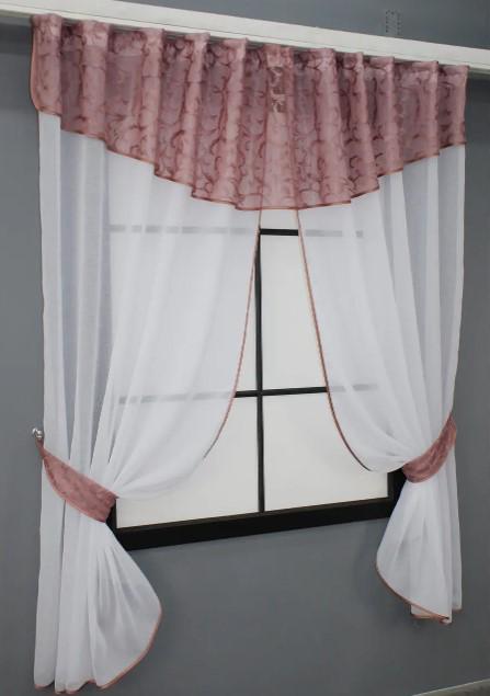 Шторки с ламбрекеном на кухню 270х170 см Марсала/Белый (084к) - фото 2