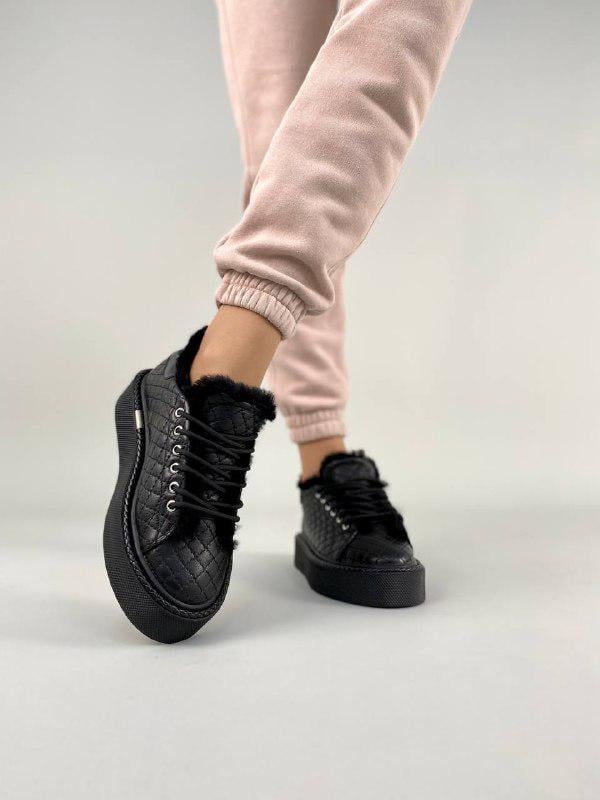 Кеды женские кожаные стеганные зимние р. 40 Черный (8508з/40) - фото 2