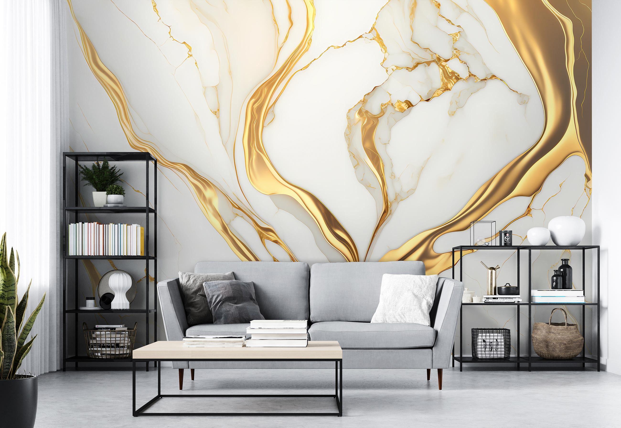 Фотошпалери флізелінові Золотий мармур абстракція з клеєм 416x290 см Білий (14859VEXXXXL) - фото 4