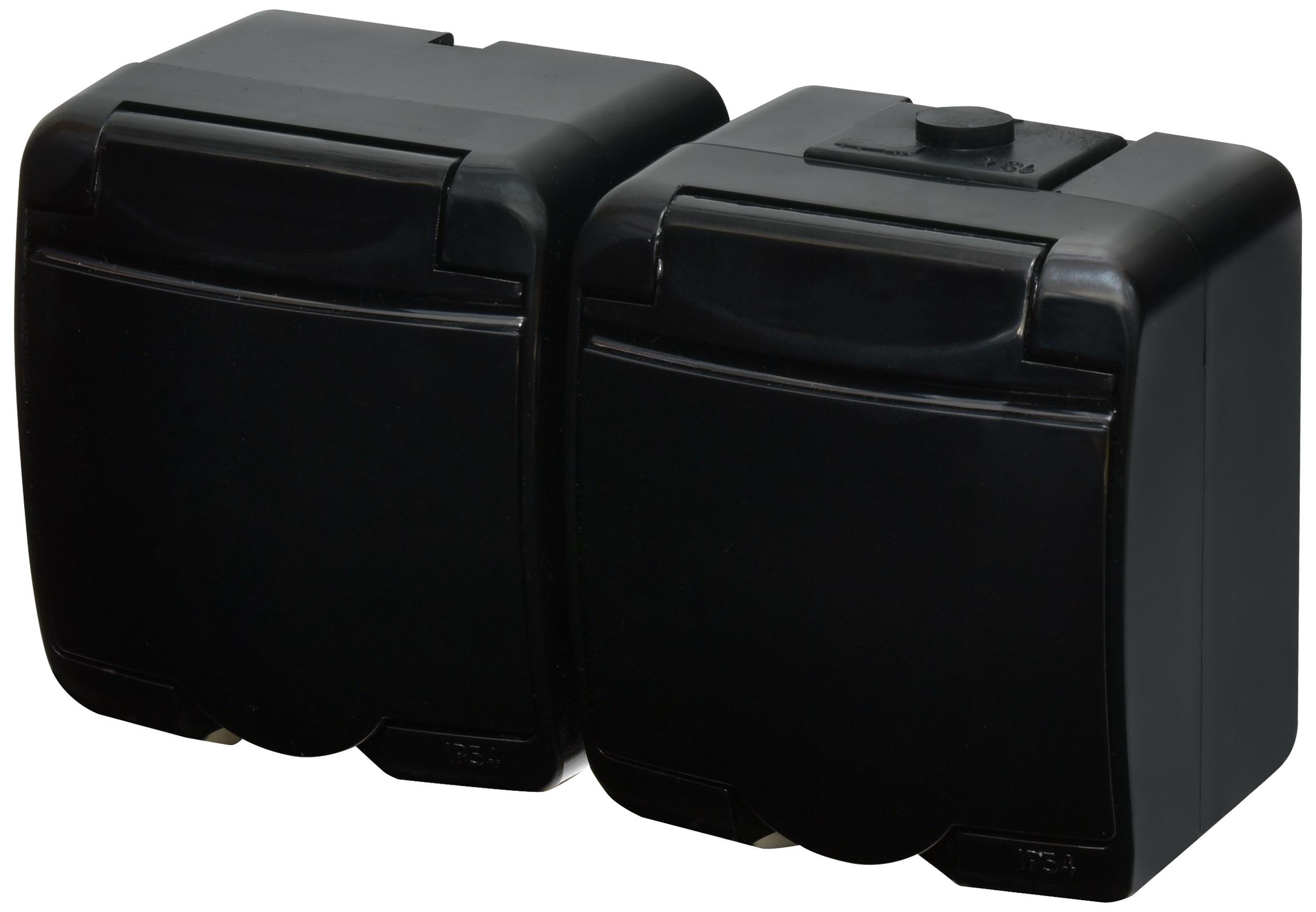 Розетка двойная ETI Hermetics RHE-2s-BL IP54 с заземлением и черной крышкой 16А 250V Черный (4668094)