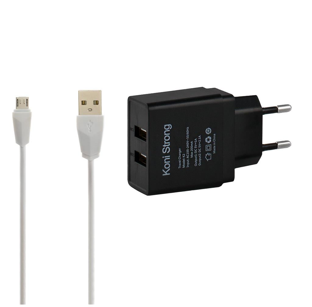 Зарядное устройство сетевое KONI STRONG K2 2.1А 5V 2хUSB с кабелем Micro-USB Черный (26815950)
